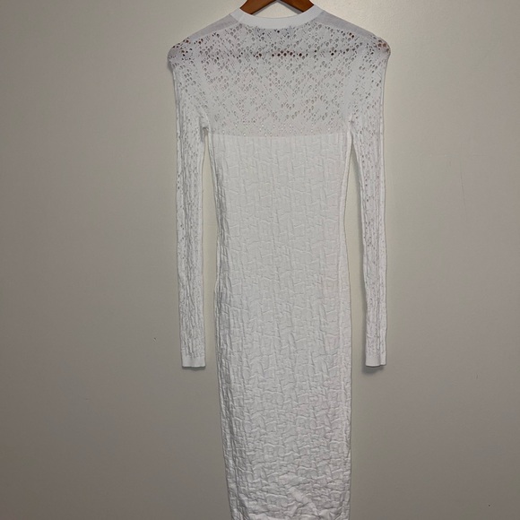 Versace Crewneck long-sleeve tattoo-knit bodycon dress in white - Picture 4 of 5